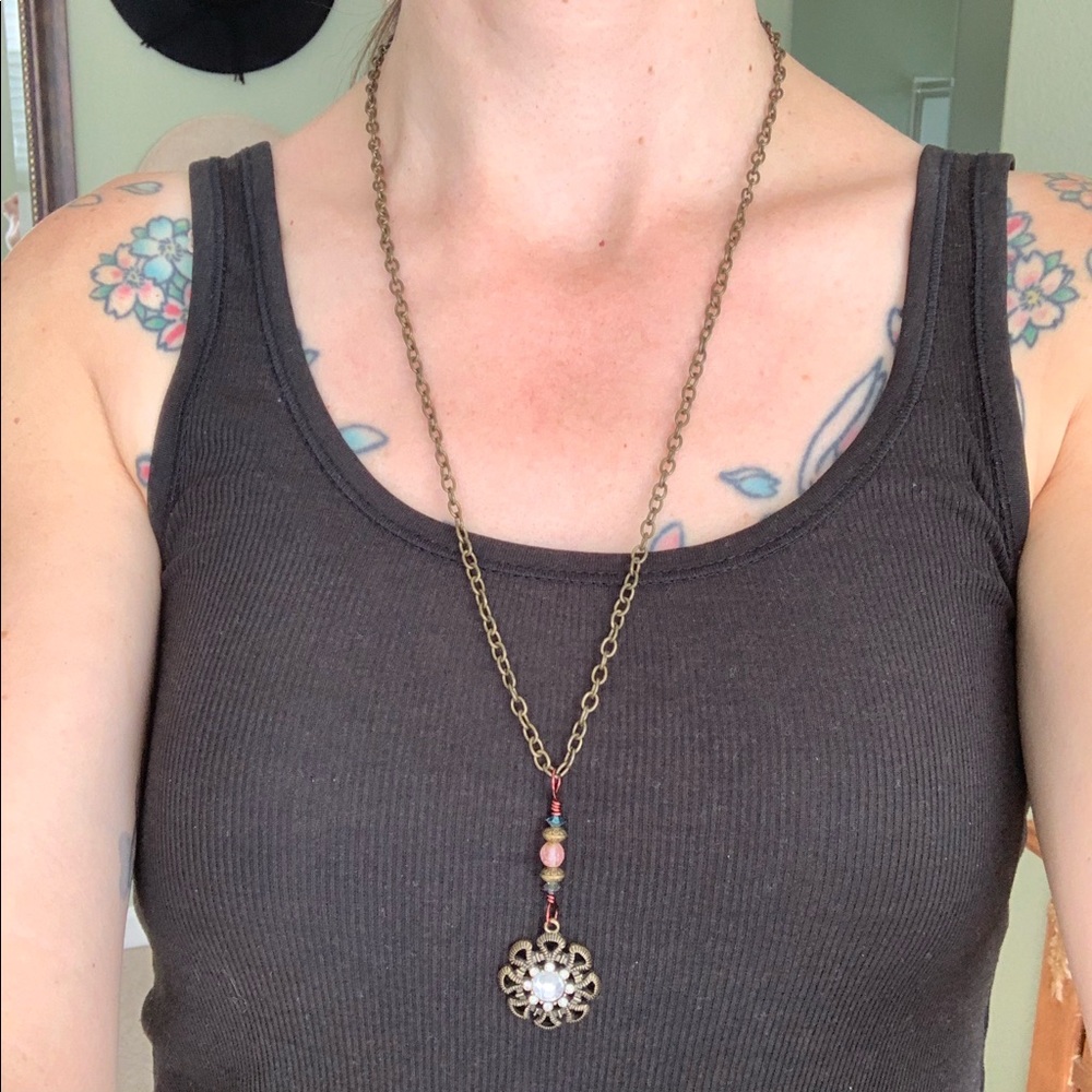 Bohemian Flower Gemstone Pendant Necklace - Picture 3 of 3
